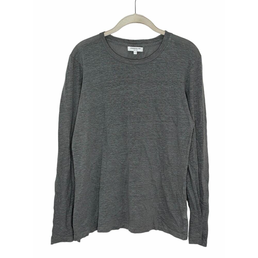 Emerson Fry Women’s Crew Neck 100% Linen Gray Long Sleeve T Shirt Size Large